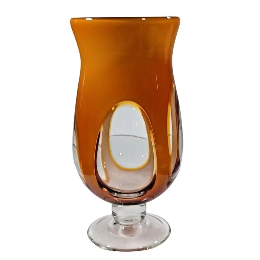 Murano Amber  Mid Century Sommerso Art Deco Finestre Window Footed Glass Vase - Picture 2 of 12